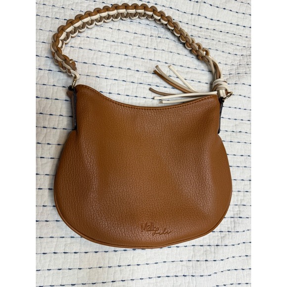 Mali + Lili Handbags - Mali + Lili Brown Vegan Leather Braided Handle Shoulder Bag Tassel Hobo Purse
